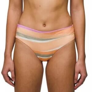 Prana Womens Swim Bottom Large Orange Green Waves Brief Sun Protection New